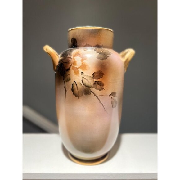 Rare Hand-Painted 13 Inch Nippon Urn/Vase – Smokey Amethyst Clematis - Picture 3 of 6